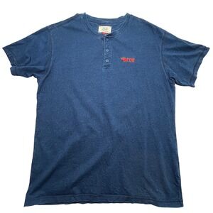 DEUS Ex Machina Track True Indigo Henley Short Sleeve Tee Men's‎ Size Large